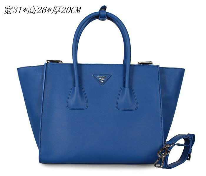 2014 Prada Glace Calf Leather Tote Bag BN2619 blue